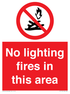 No lighting fires in this area sign